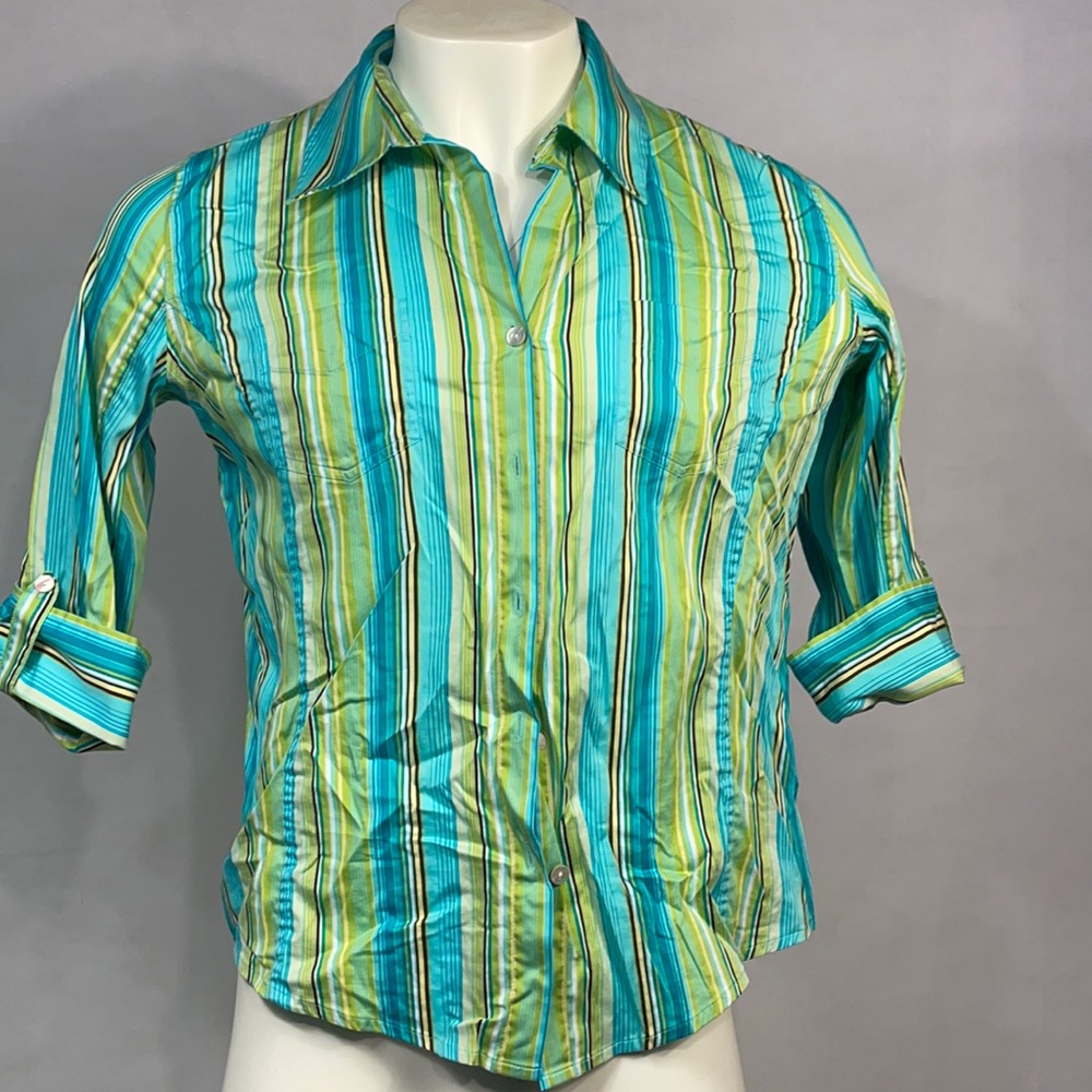 Chico’s Stripped Blouse w/2 Pockets